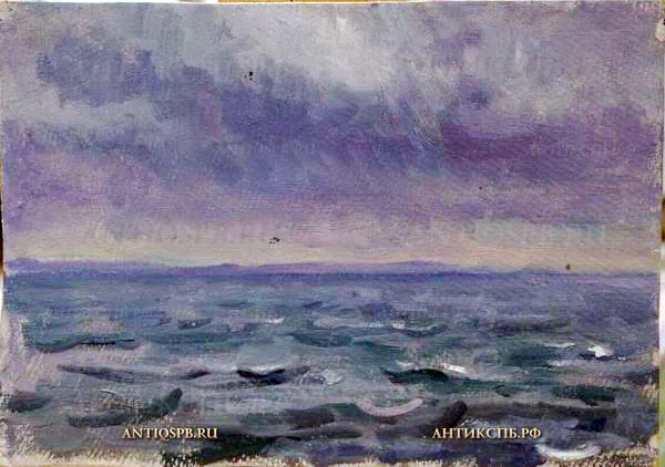 Картина "Морской пейзаж". Картон, масло. Бантиков Андрей Сергеевич. Сер. ХХ века. СССР. №134